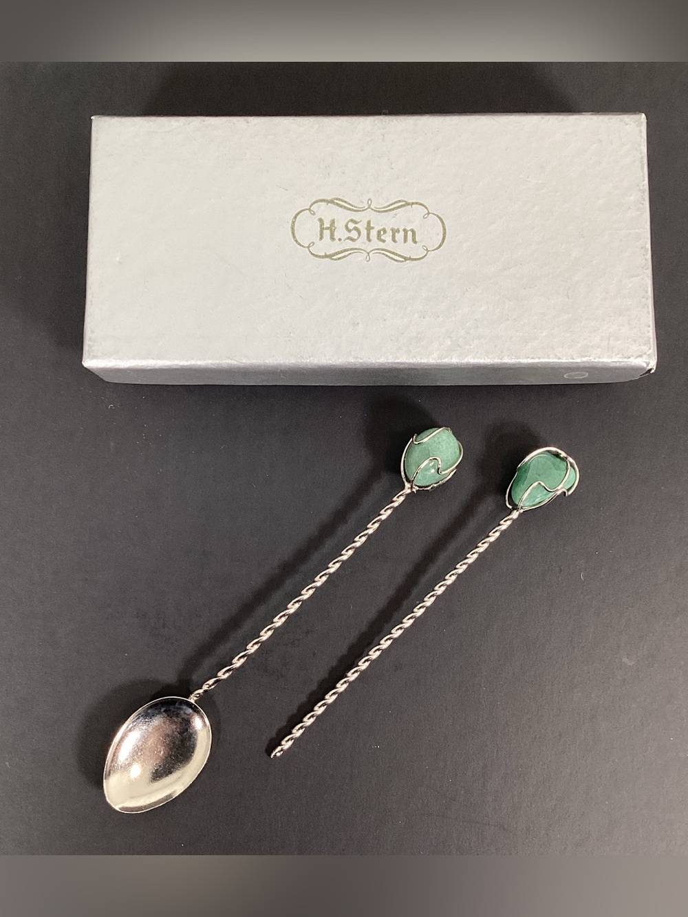 Vintage H. Stern Silver with Semi-Precious Stone Spoon & Olive Pick Bar …